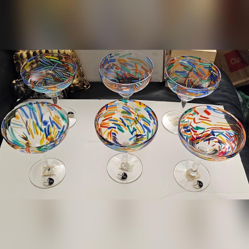 Pier 1 Margarita Glasses Pier 1 Glasses Pier 1 Confetti Glasses Mouth Blown NEW